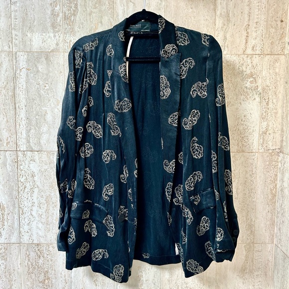 Zara Printed Satin Blazer (Small) - Black/Gold - Picture 1 of 3